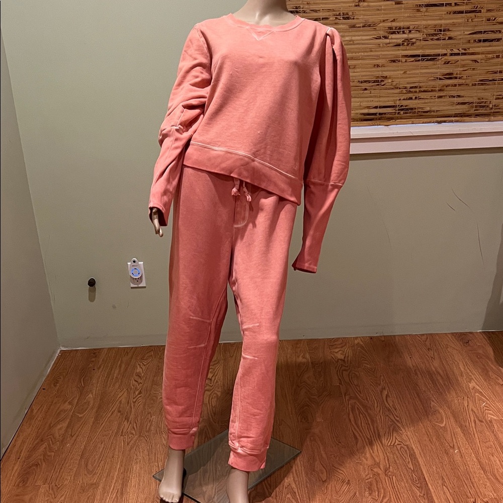 Veronica Beard Coral Pink Cozy Sweatshirt & Jogger Set XL